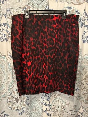 Lane Bryant Red and Black Leopard Pencil Skirt